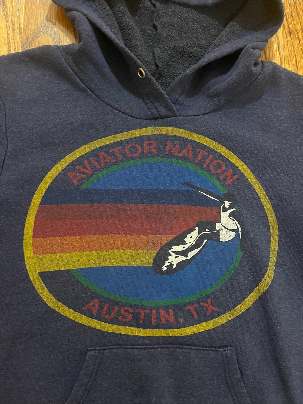 Aviator Nation Navy Hoodie with Rainbow Surf Logo - Picture 3 of 6